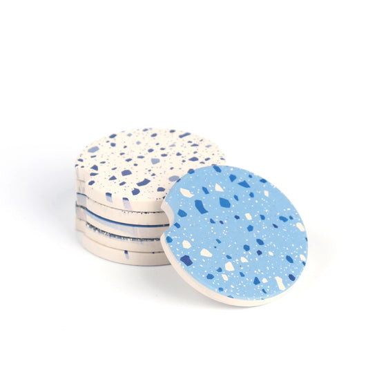 Terrazzo Absorbent Natural Stone Ceramic Coasters - Blue Pebbles
