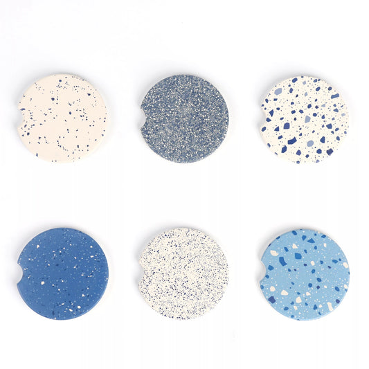 Terrazzo Absorbent Natural Stone Ceramic Coasters - Blue Pebbles